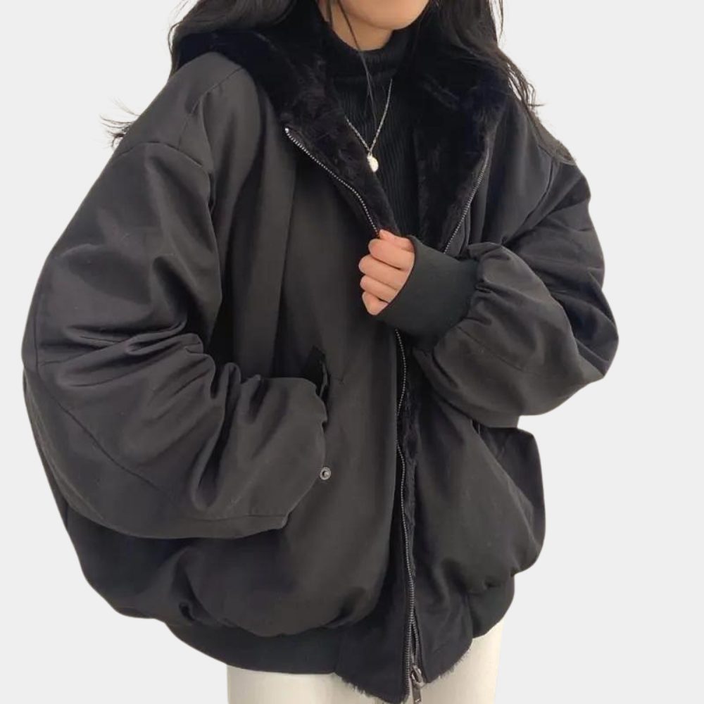 Oversized Vinterjakke med Lynlås til Damer - Sort