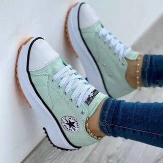 Plateau Sneakers med Snørebånd til Damer - Grøn