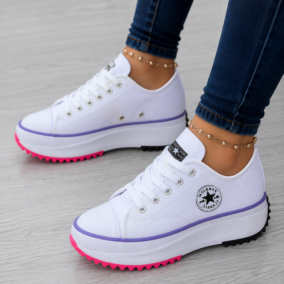 Platform-Sneakers med Snørebånd og Siderne Striber til Damer