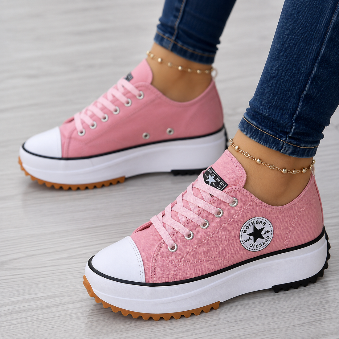 Platform-Sneakers med Snørebånd og Siderne Striber til Damer