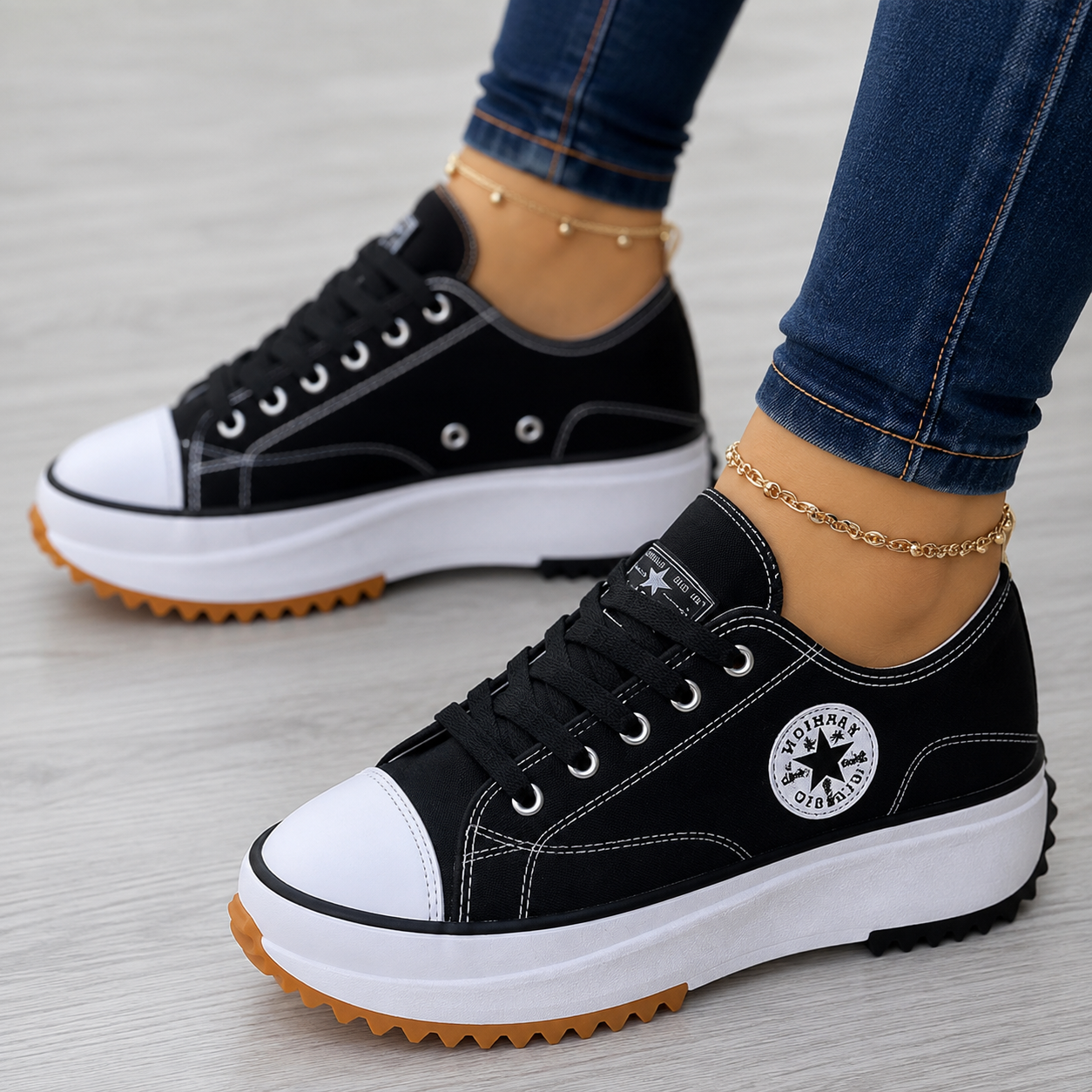 Platform-Sneakers med Snørebånd og Siderne Striber til Damer