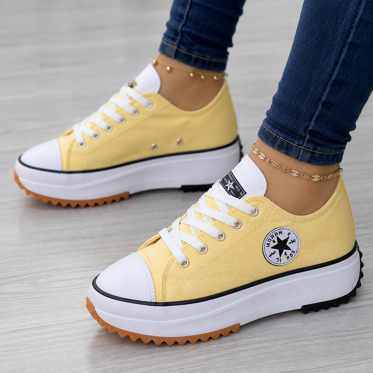 Platform-Sneakers med Snørebånd og Siderne Striber til Damer