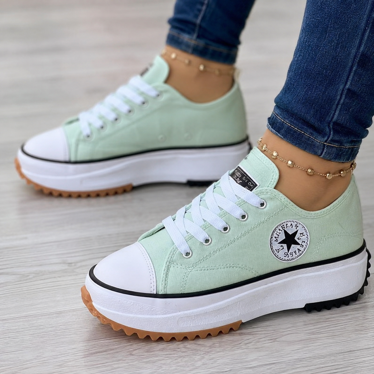 Platform-Sneakers med Snørebånd og Siderne Striber til Damer
