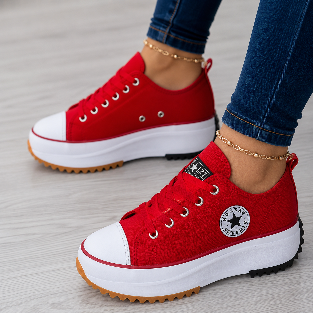 Platform-Sneakers med Snørebånd og Siderne Striber til Damer