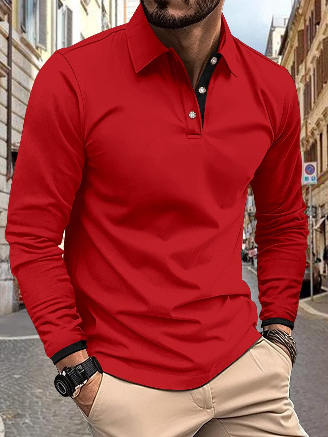 Poloshirt med Lange Ærmer til Herrer