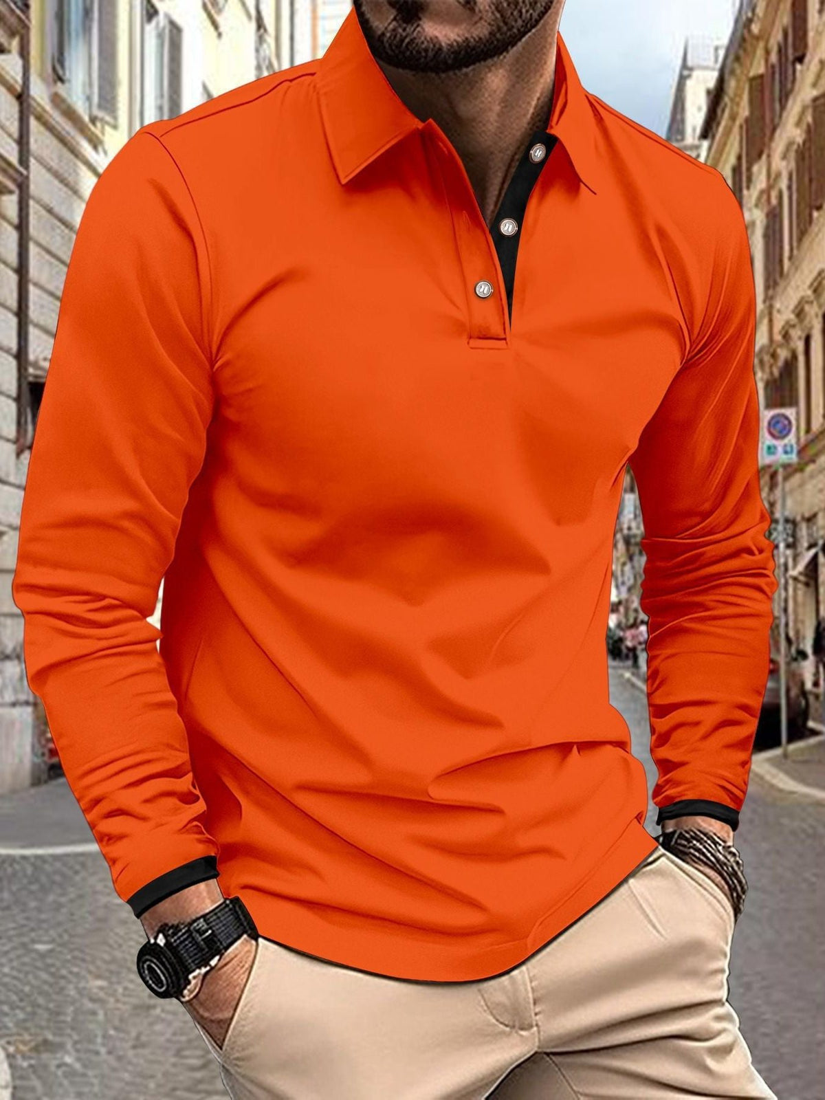 Poloshirt med Lange Ærmer til Herrer