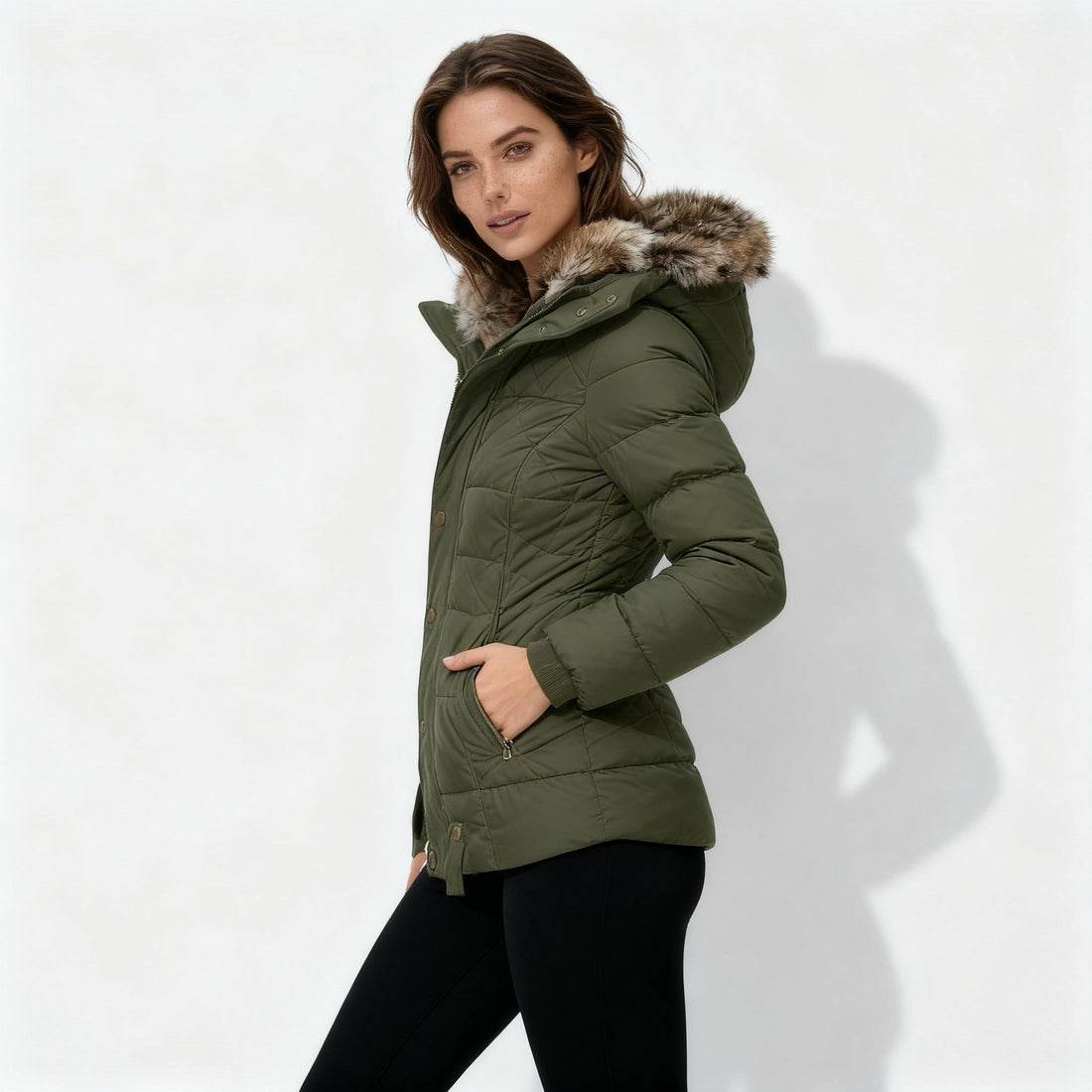 Quiltet Parka med Pelskrave til Damer