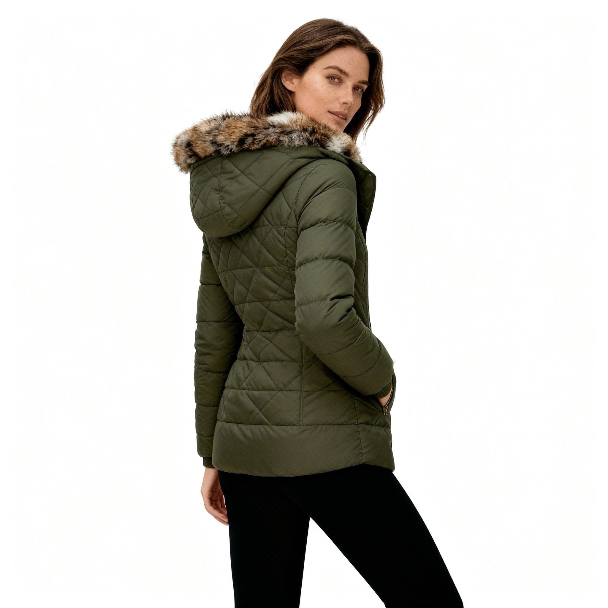 Quiltet Parka med Pelskrave til Damer - View 3
