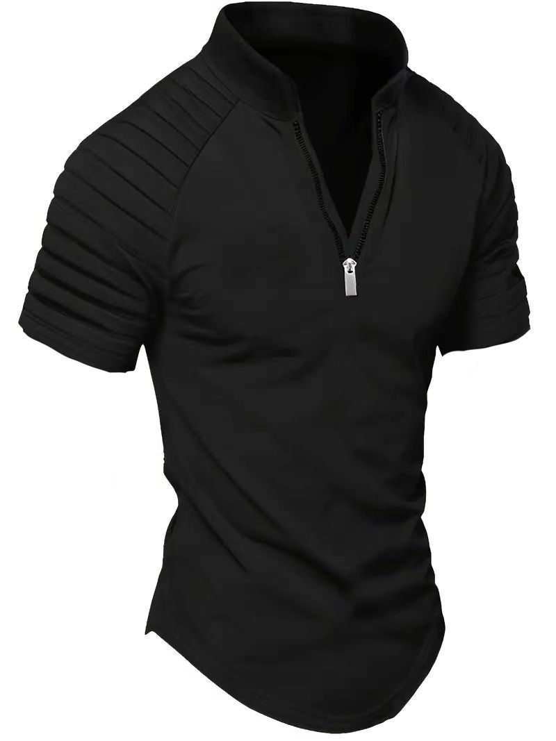 Ribbet Henley T-Shirt med Lynlås til Herrer