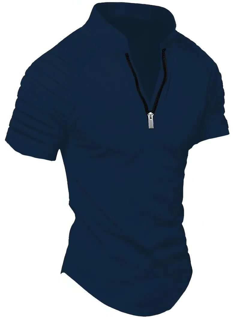 Ribbet Henley T-Shirt med Lynlås til Herrer