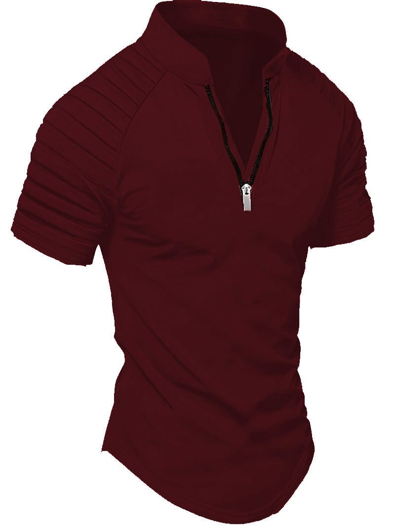 Ribbet Henley T-Shirt med Lynlås til Herrer