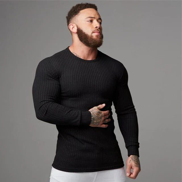 Ribstrikket Crewneck Striktrøje til Herrer - Sort