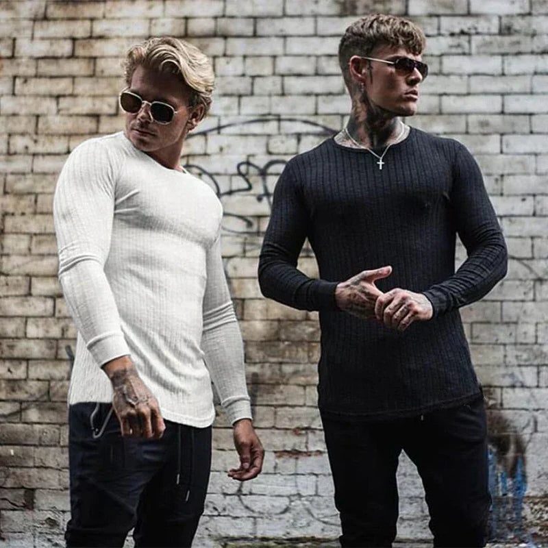 Ribstrikket Crewneck Striktrøje til Herrer