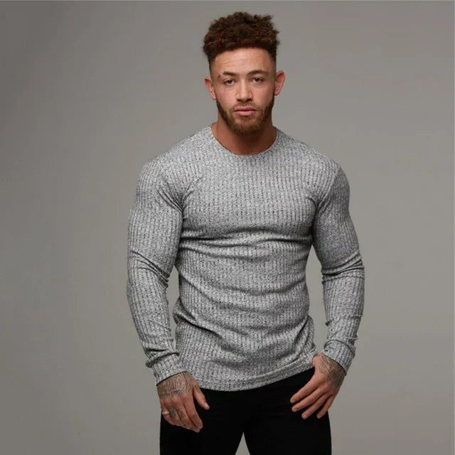 Ribstrikket Crewneck Striktrøje til Herrer - Grå
