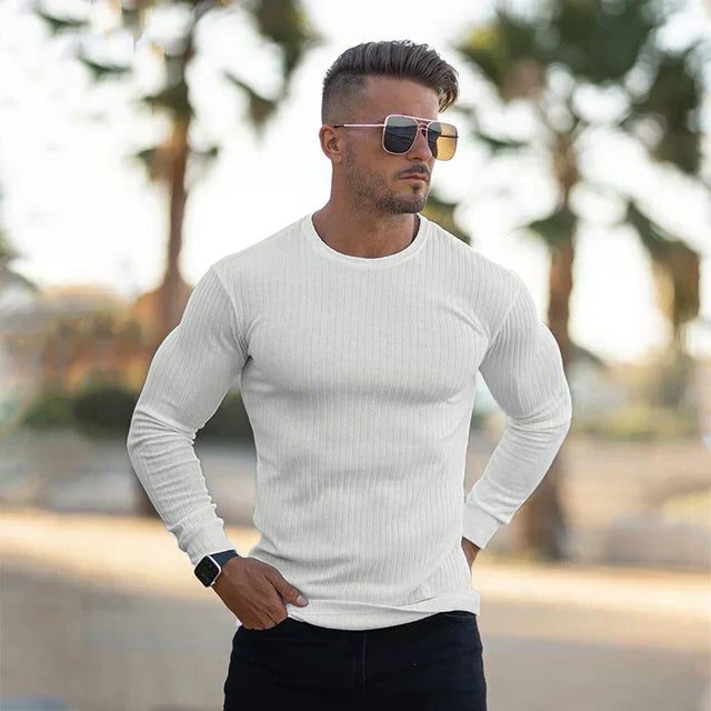 Ribstrikket Crewneck Striktrøje til Herrer - Hvid