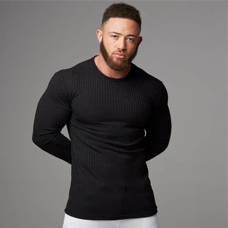 Ribstrikket Crewneck Striktrøje til Herrer