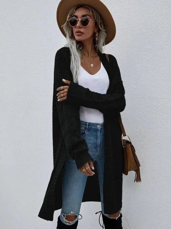 Ribstrikket Lang Cardigan til Damer