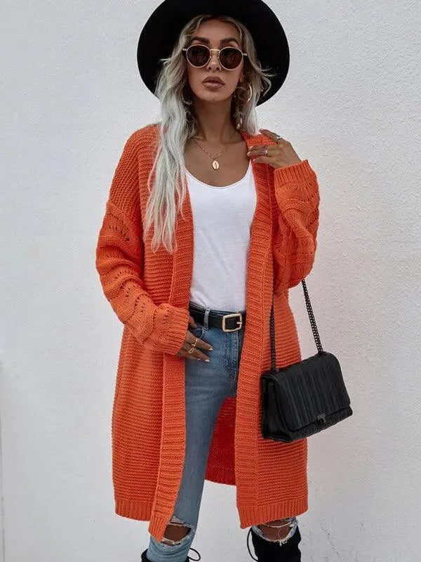 Ribstrikket Lang Cardigan til Damer