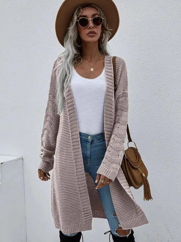 Ribstrikket Lang Cardigan til Damer