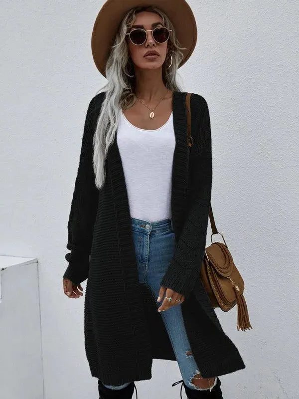 Ribstrikket Lang Cardigan til Damer