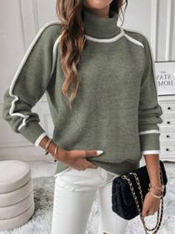 Stribet Sweatshirt med Rullekrave til Damer