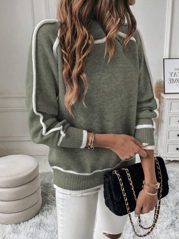 Stribet Sweatshirt med Rullekrave til Damer