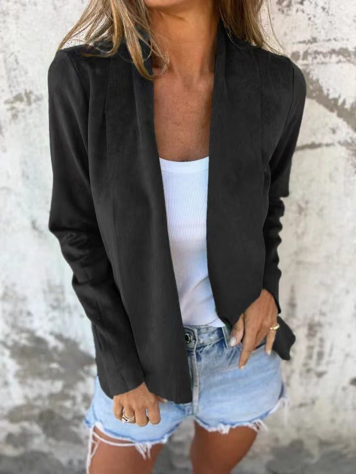 Ruskindslook Cardigan med Åben Front til Damer