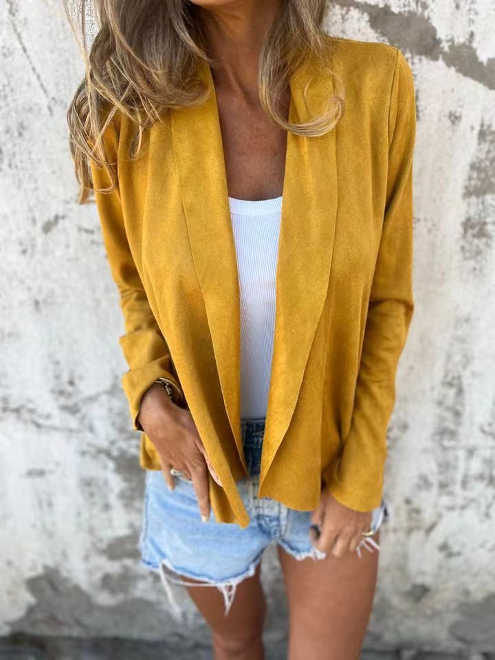 Ruskindslook Cardigan med Åben Front til Damer