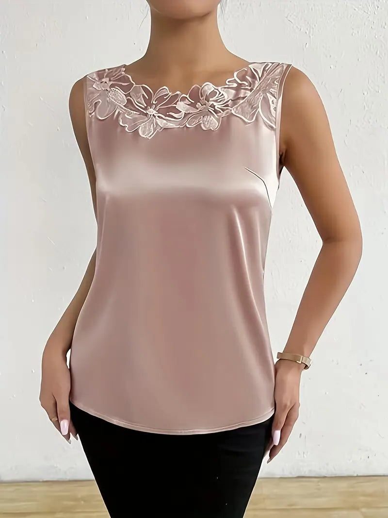 Satinbluse med Blomsterdetalje til Damer