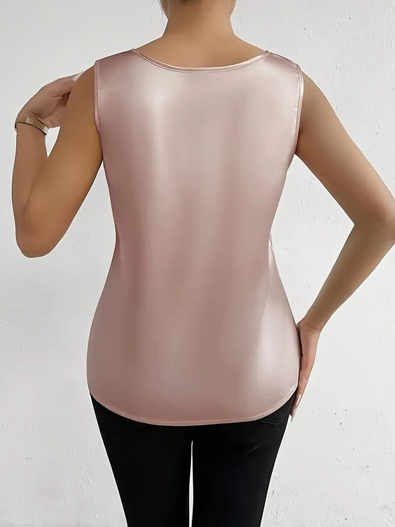 Satinbluse med Blomsterdetalje til Damer