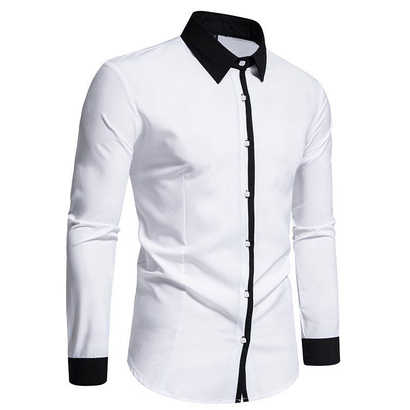 Skjorte med Kontrastfarvet Krave og Lange Ærmer til Herrer