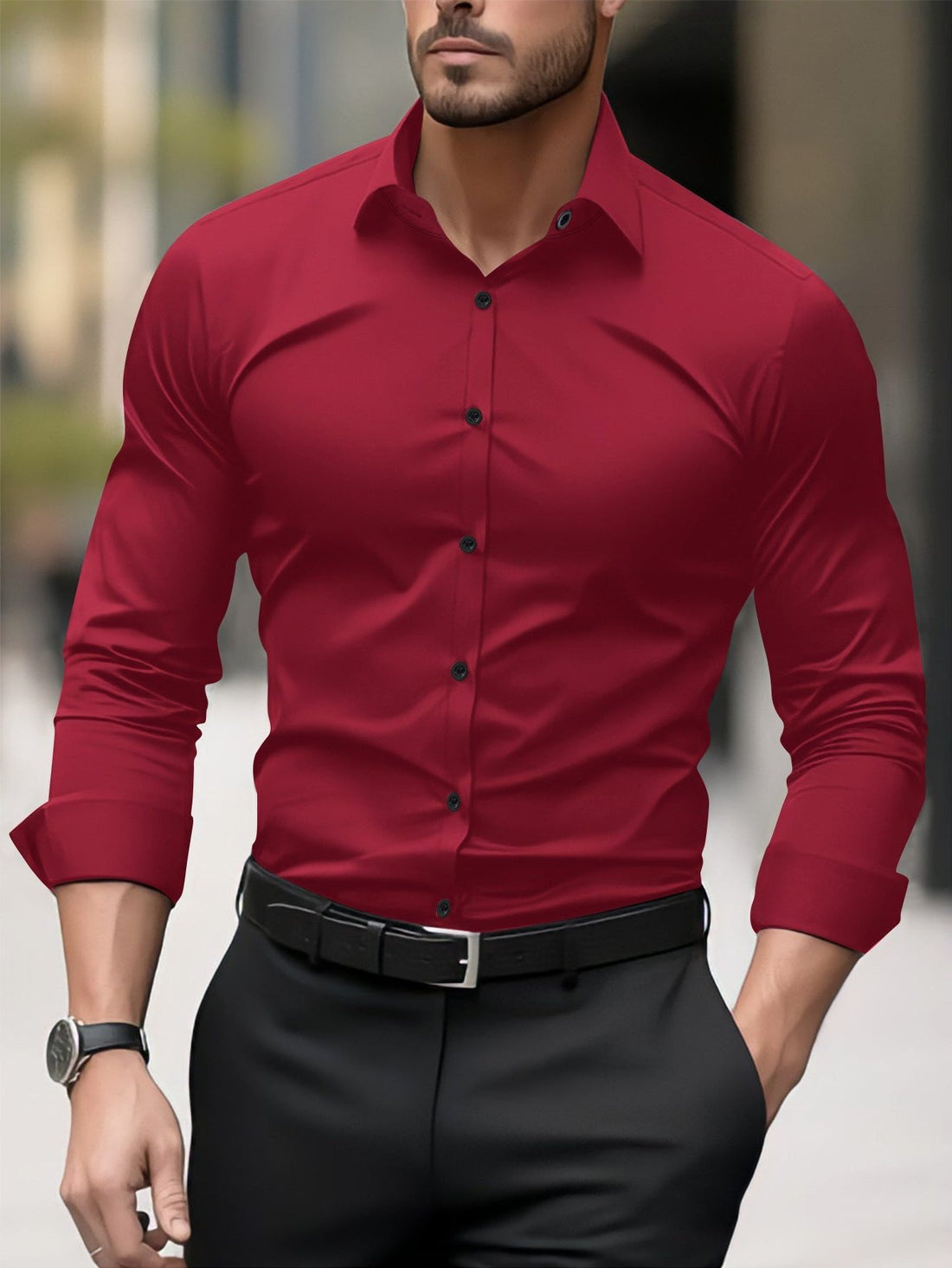 Slim Fit Skjorte med Lange Ærmer til Herrer