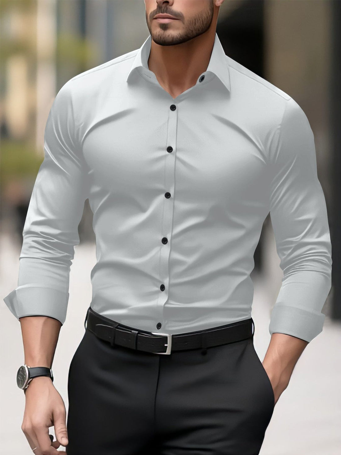 Slim Fit Skjorte med Lange Ærmer til Herrer