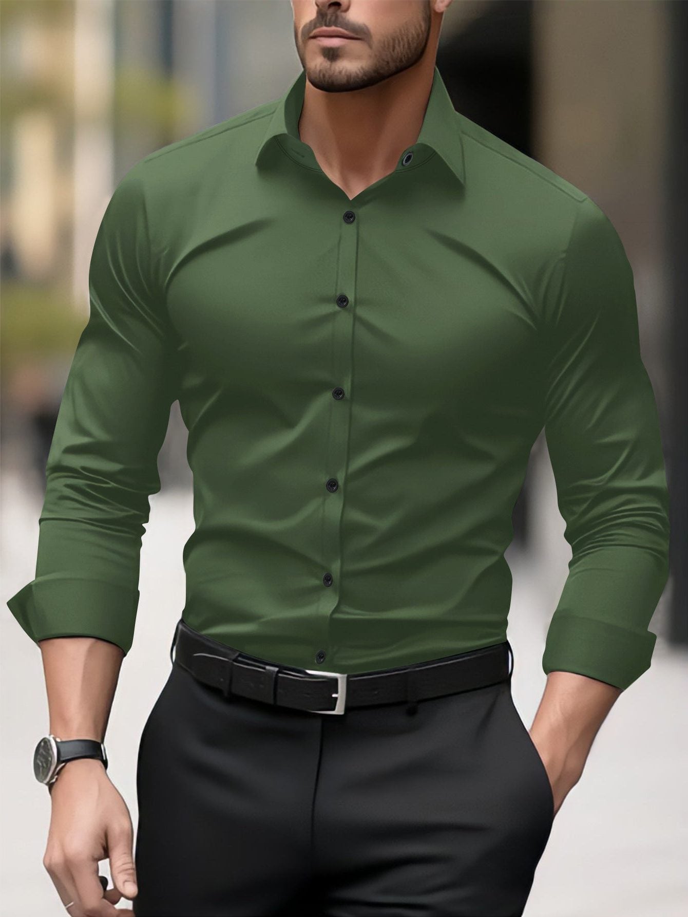 Slim Fit Skjorte med Lange Ærmer til Herrer - View 3