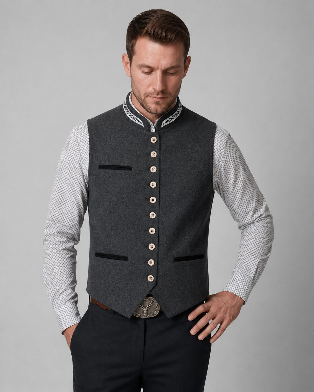 Slim Fit Vest med Opstående Krave til Herrer