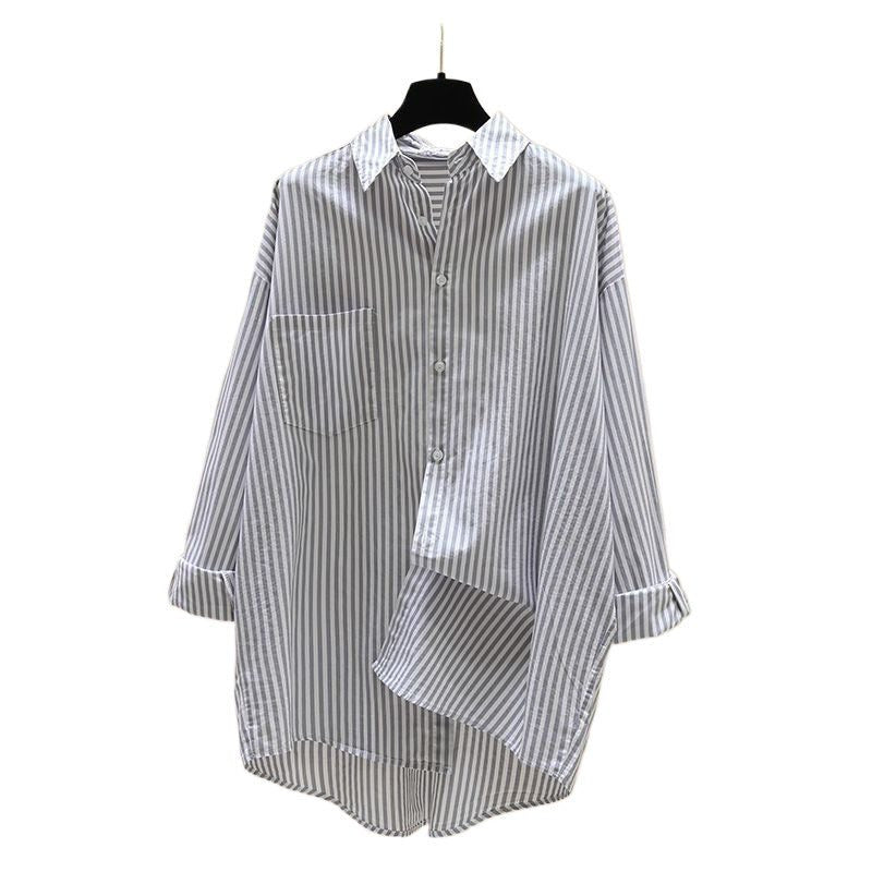 Stribet Oversized Skjorte med Brystlomme til Damer