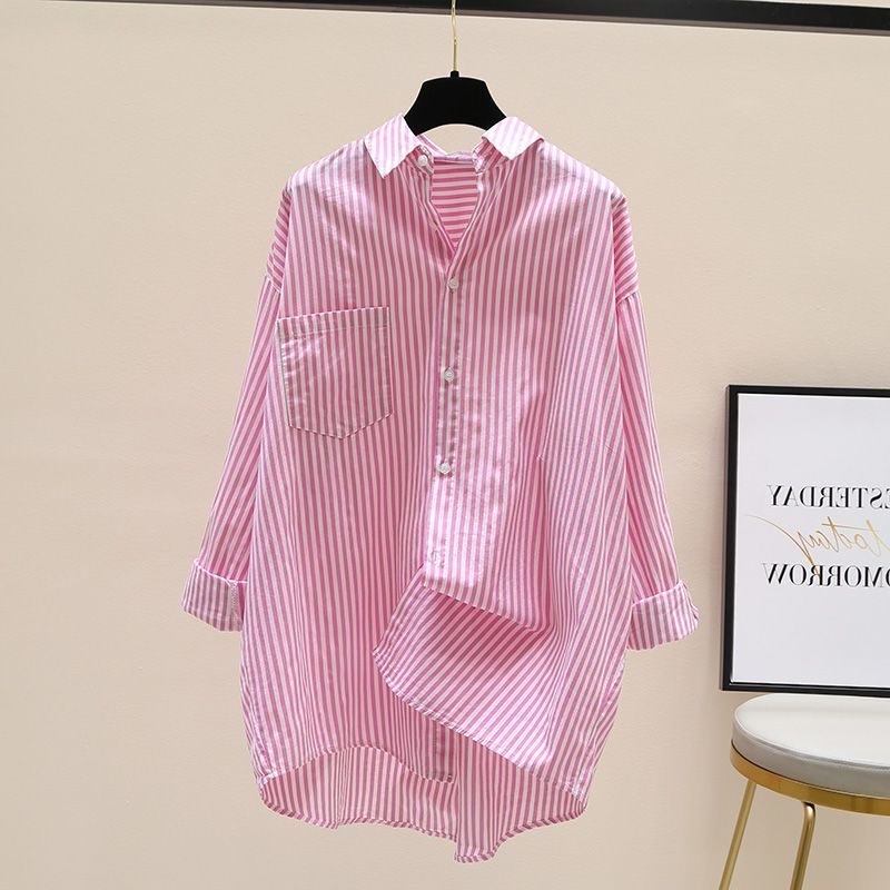 Stribet Oversized Skjorte med Brystlomme til Damer