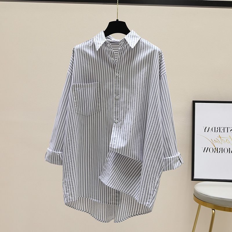 Stribet Oversized Skjorte med Brystlomme til Damer