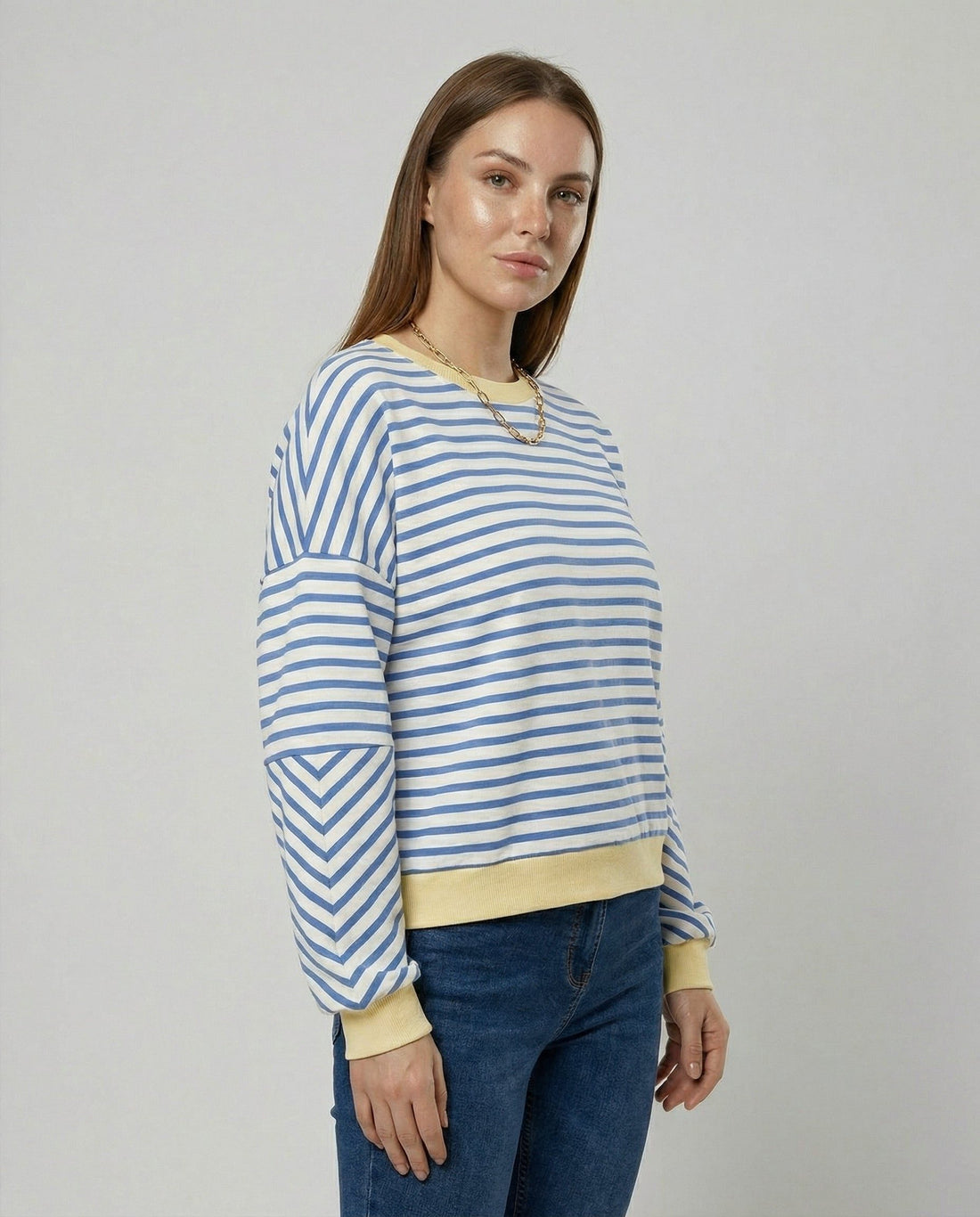 Stribet Boxy Sweatshirt til Damer