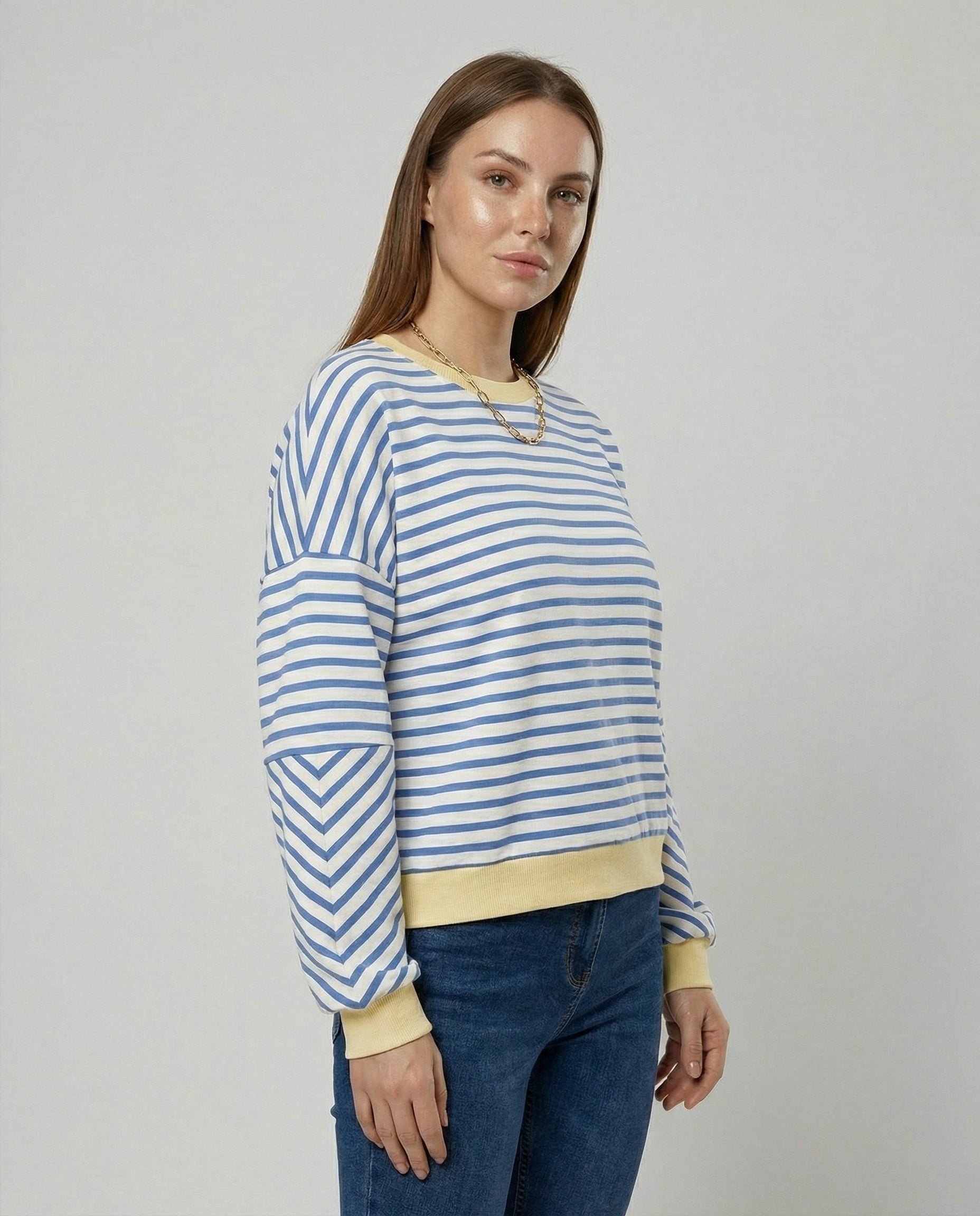 Stribet Boxy Sweatshirt til Damer