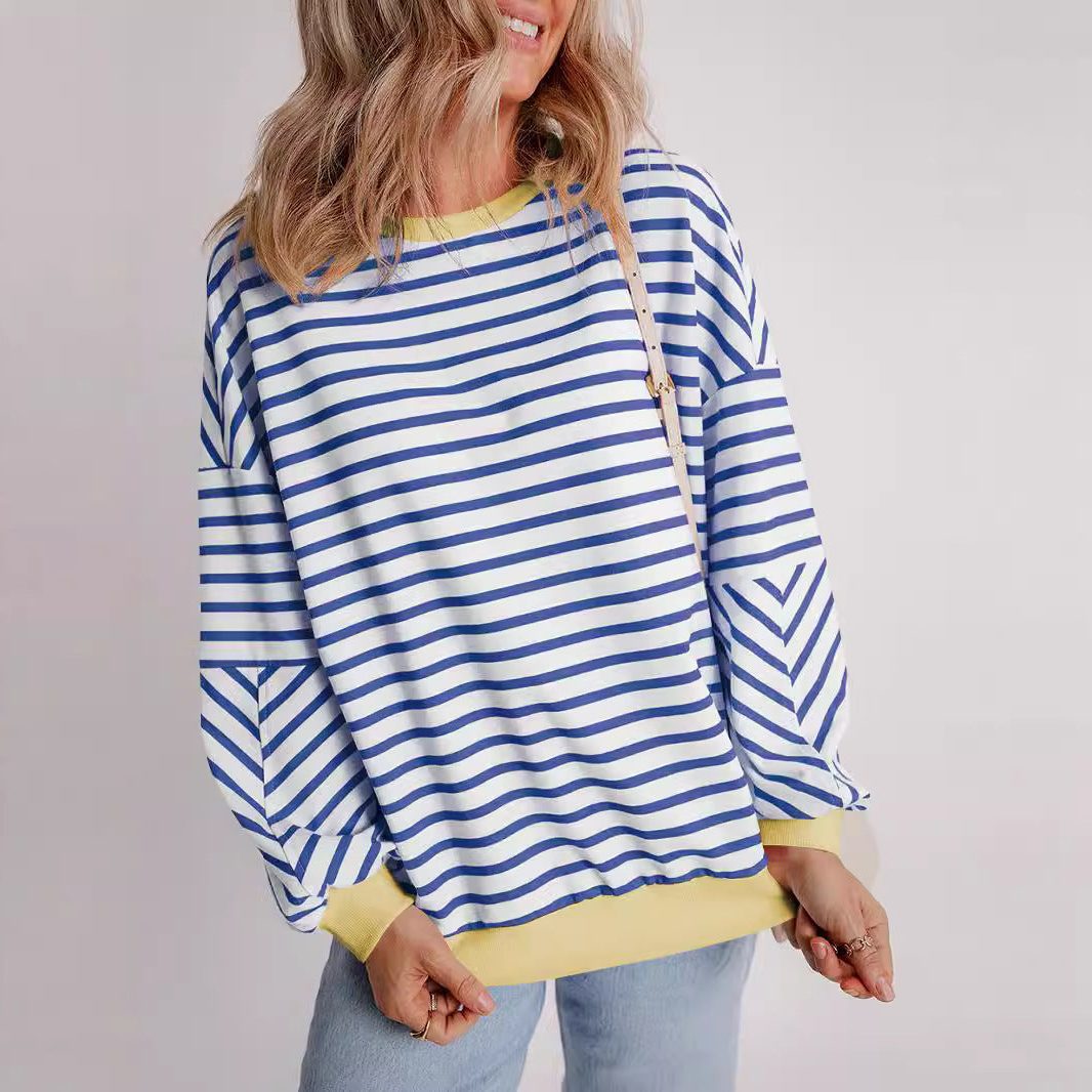 Stribet Boxy Sweatshirt til Damer - View 11