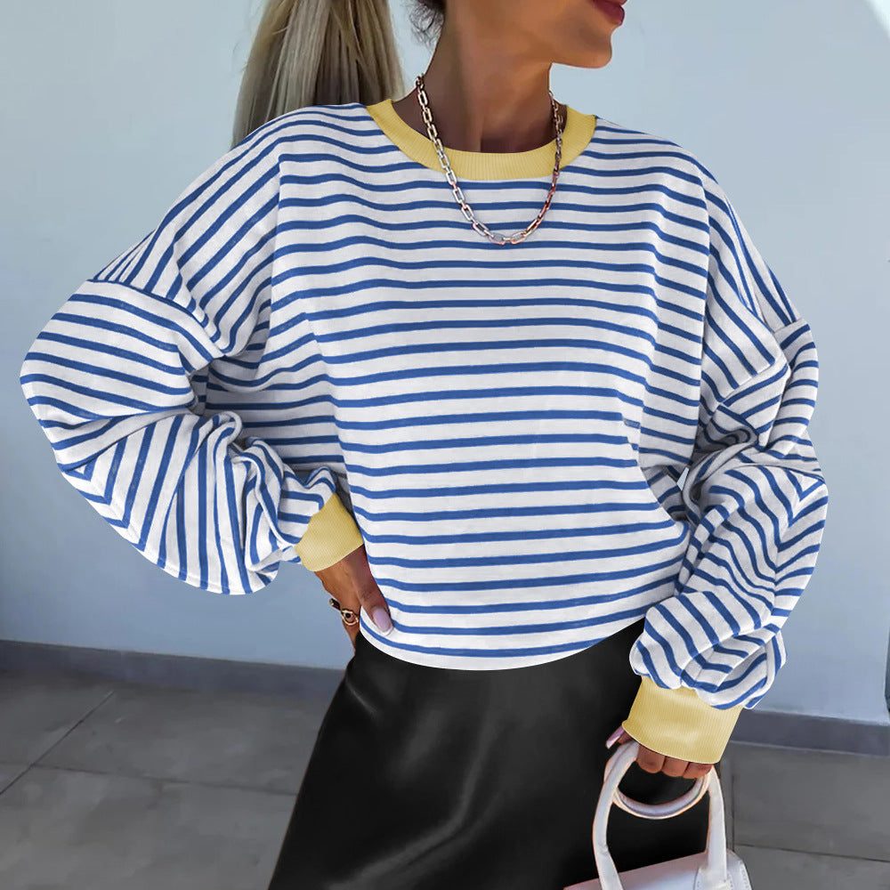 Stribet Boxy Sweatshirt til Damer - View 12