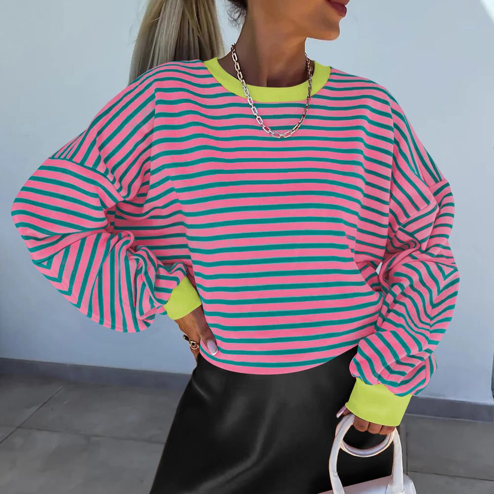 Stribet Boxy Sweatshirt til Damer - View 14