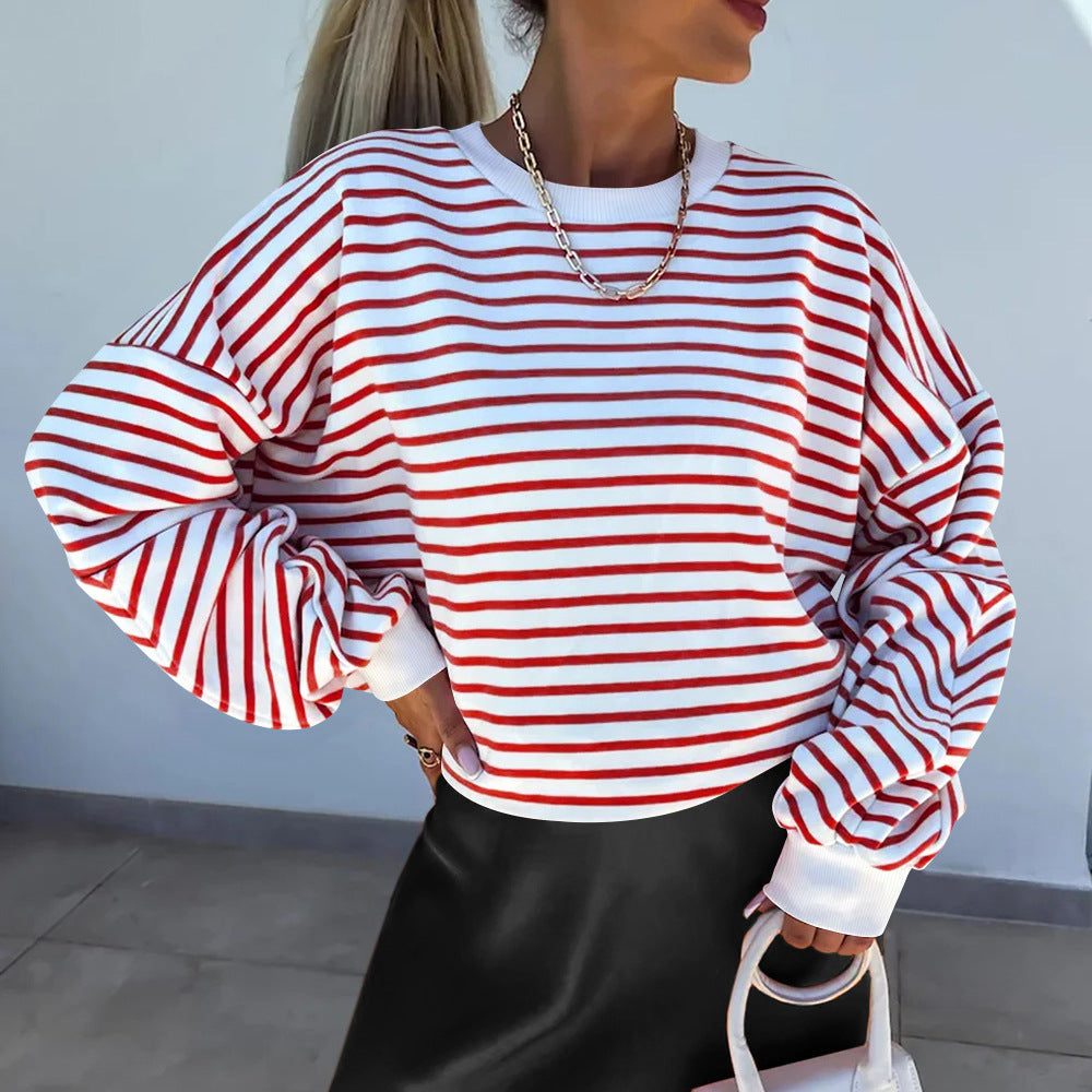Stribet Boxy Sweatshirt til Damer - View 18