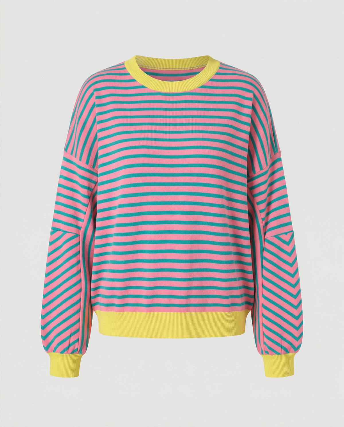 Stribet Boxy Sweatshirt til Damer - Grøn Magenta