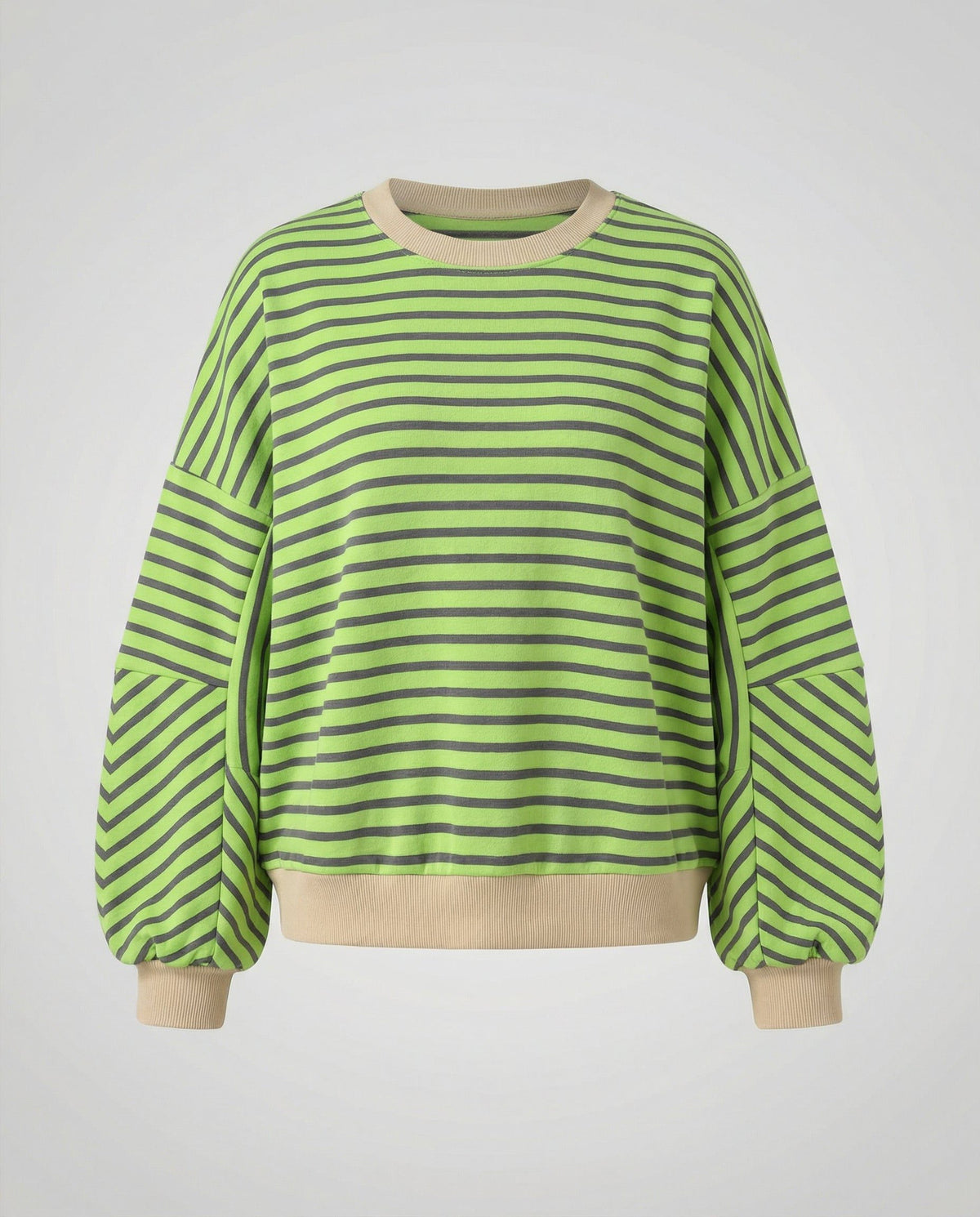 Stribet Boxy Sweatshirt til Damer - Grå Grøn