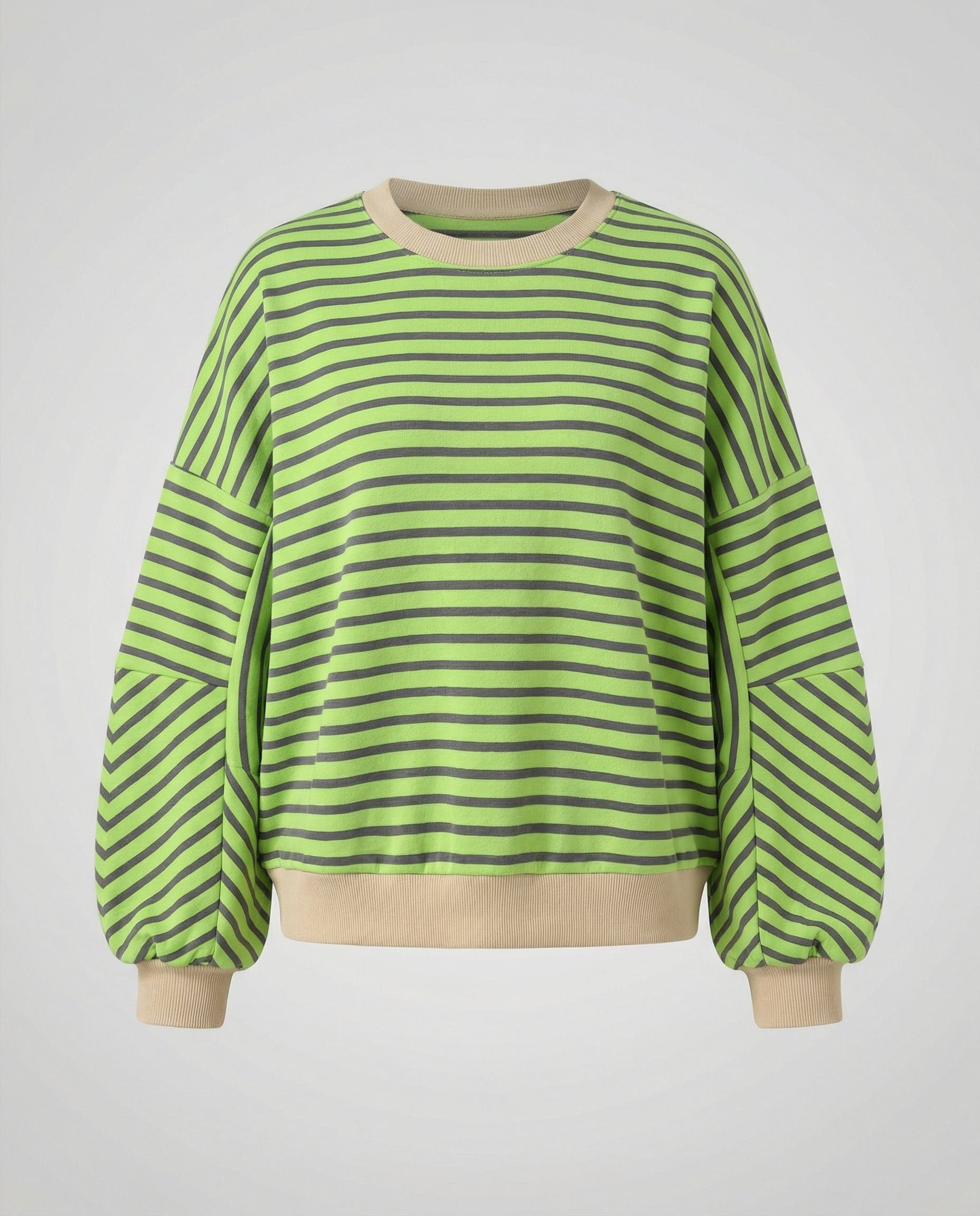 Stribet Boxy Sweatshirt til Damer - Grå Grøn