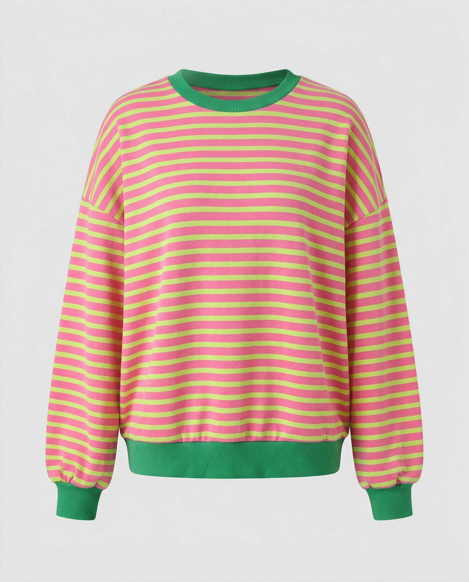 Stribet Boxy Sweatshirt til Damer - Gul-rosa