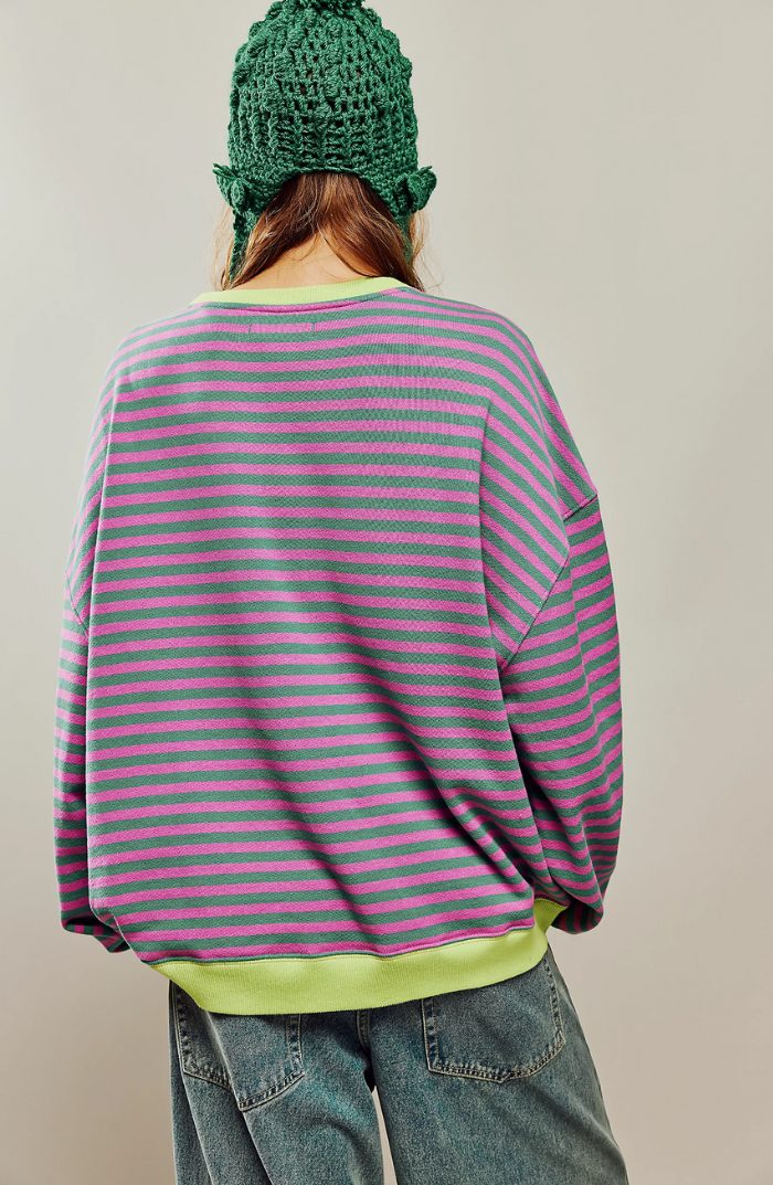 Stribet Sweatshirt med Kontrastdetaljer til Damer