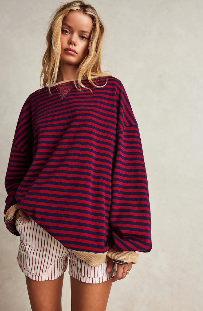 Stribet Sweatshirt med Kontrastdetaljer til Damer